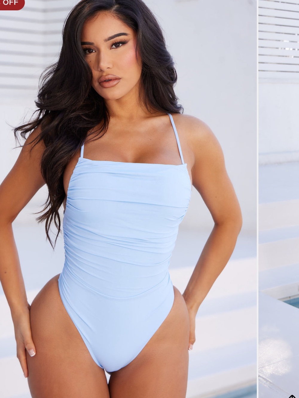 Fashion Nova Light Blue Ruched One-Piece Swimsuit
